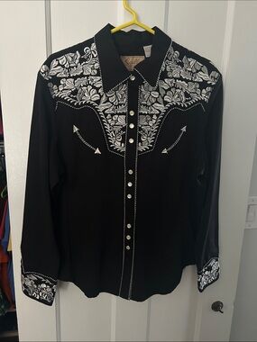 Scully Black Western Embroidered Snap-Front Shirt XL